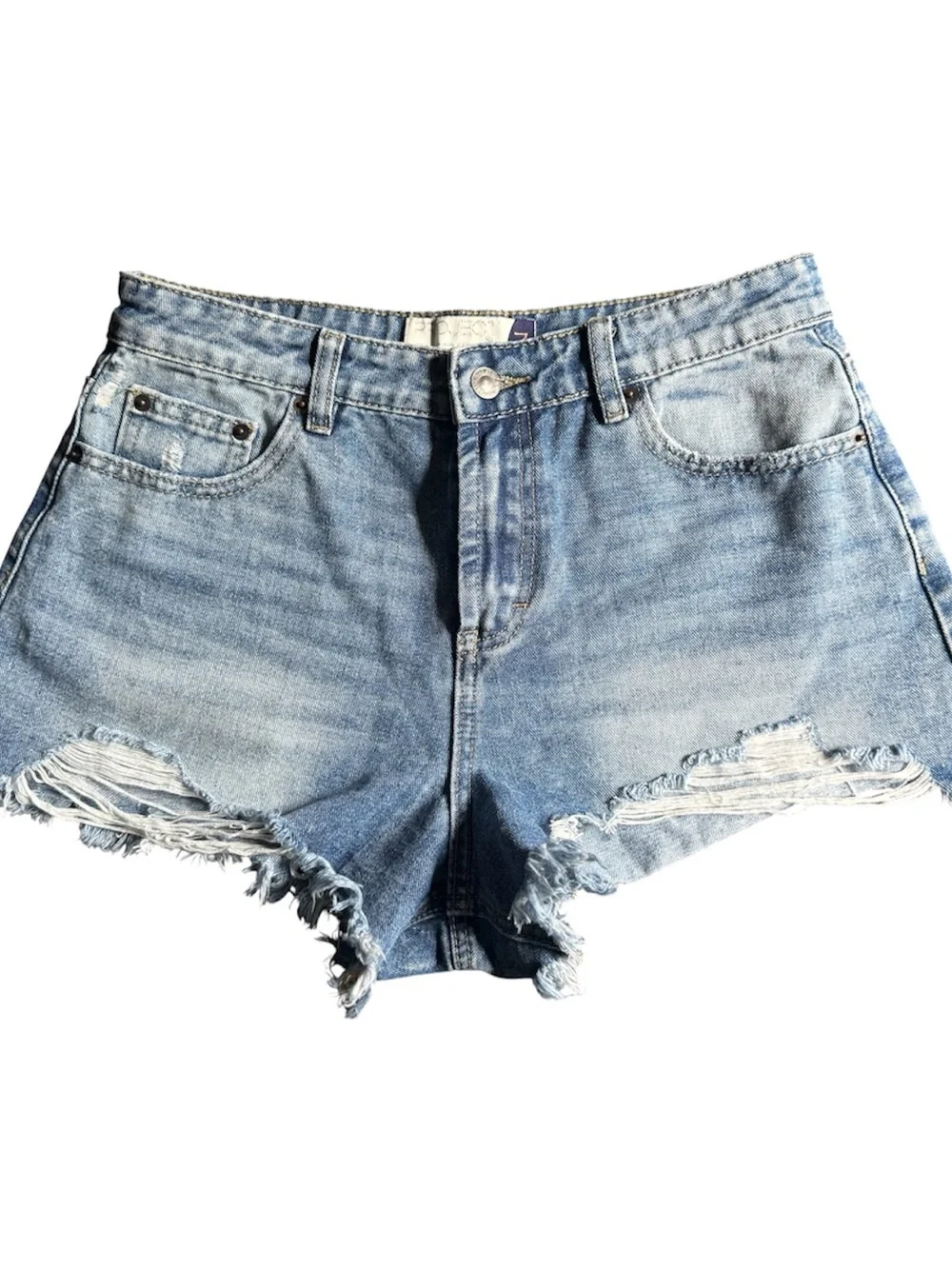 SHEIN Light Blue Distressed Denim Mini Shorts